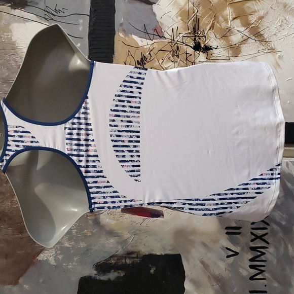 NWT La Forma Racer Back Tank White Blue Print Women M - Picture 4 of 7